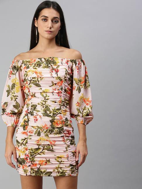 kassually pink floral print bodycon dress