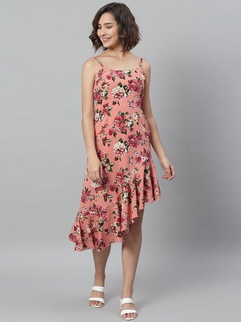 kassually pink floral print high-low dress