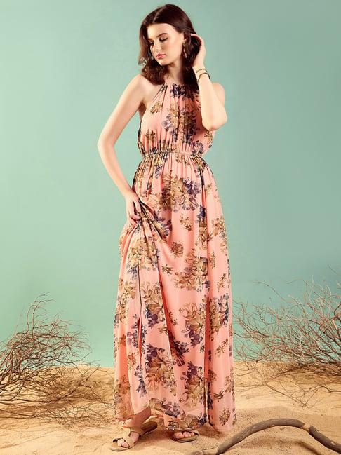 kassually pink floral print maxi dress