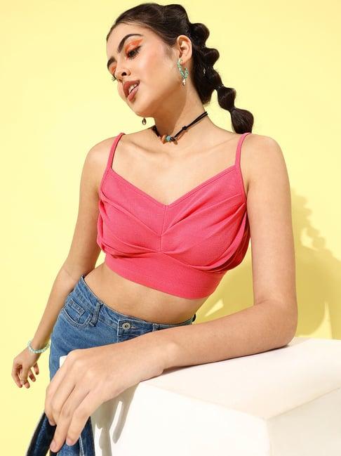 kassually pink regular fit crop top