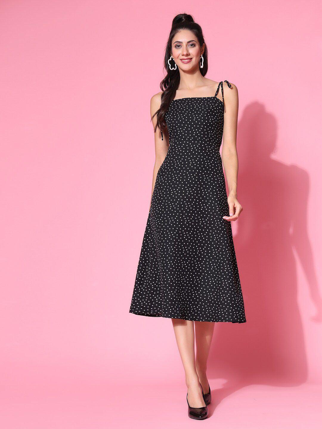 kassually polka dots printed tie ups a line dress