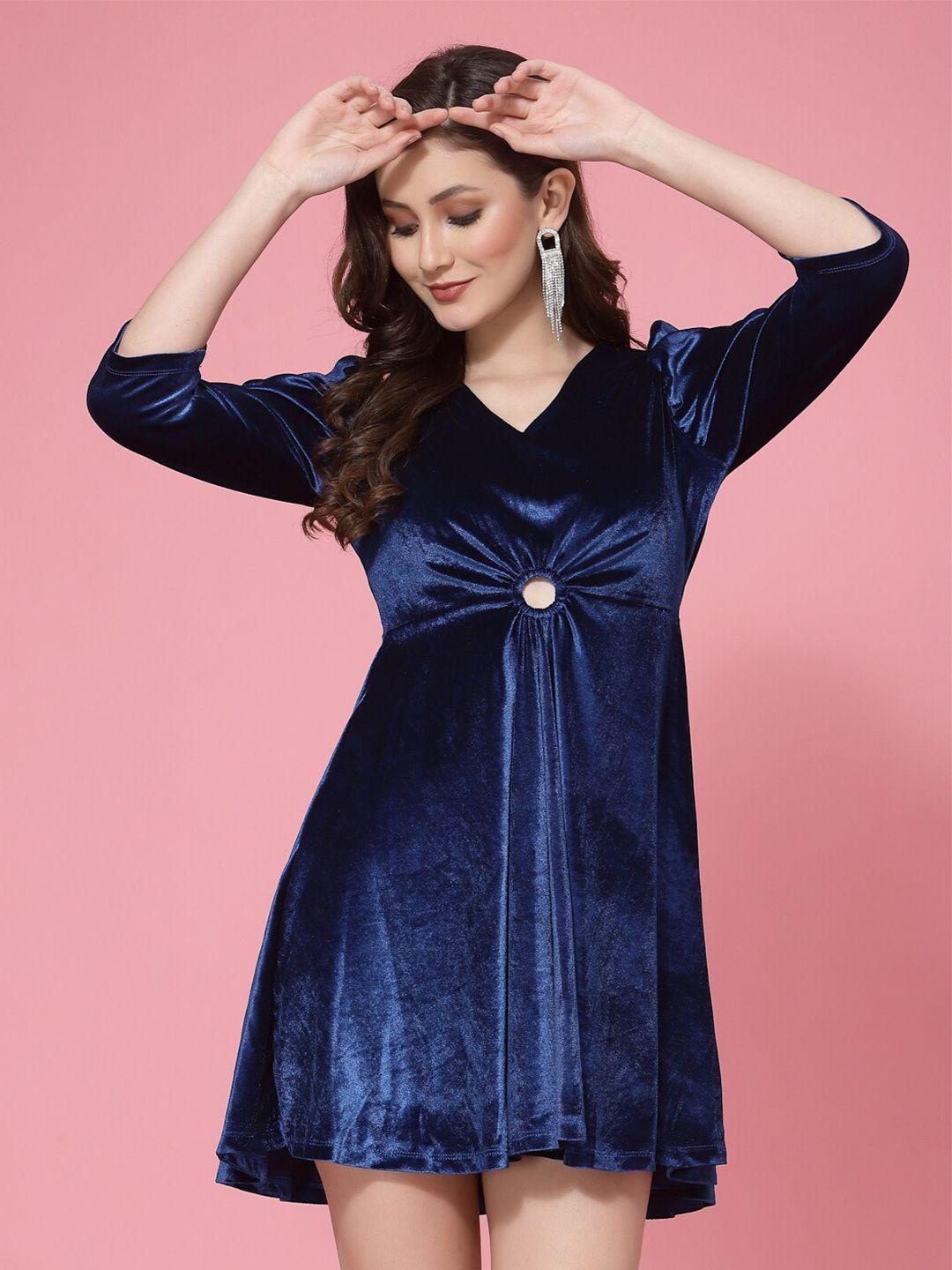 kassually puff sleeve velvet fit & flare dress