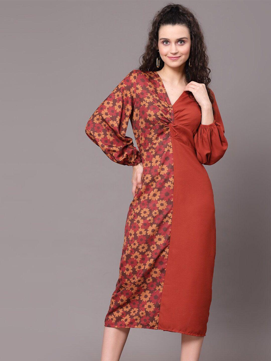 kassually puff sleeves floral sheath dress