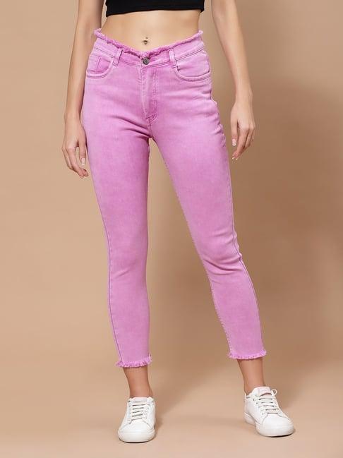 kassually purple cotton relaxed fit mid rise jeans