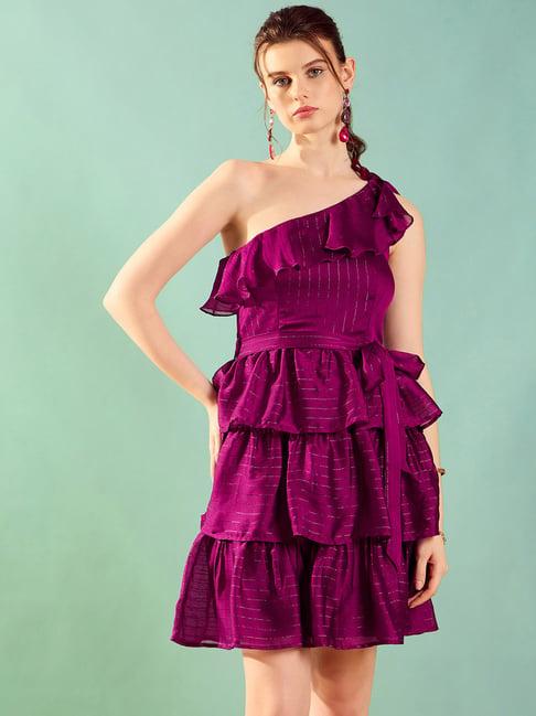 kassually purple striped fit & flare dress