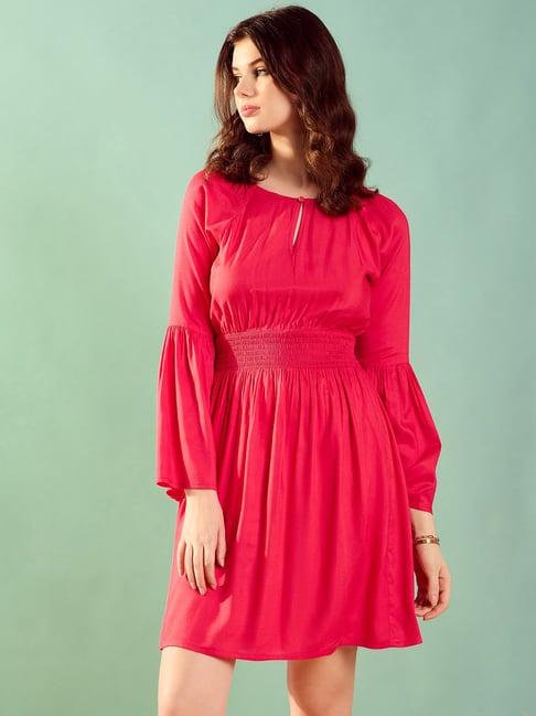 kassually red cotton fit & flare dress