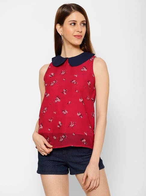 kassually red floral print top
