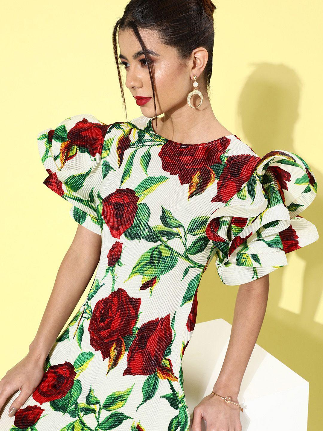 kassually red floral ruffled dress