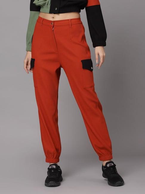 kassually red regular fit mid rise joggers