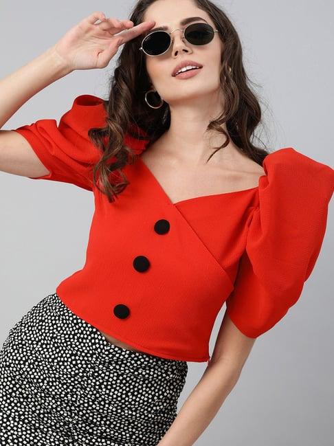 kassually red relaxed fit crop top