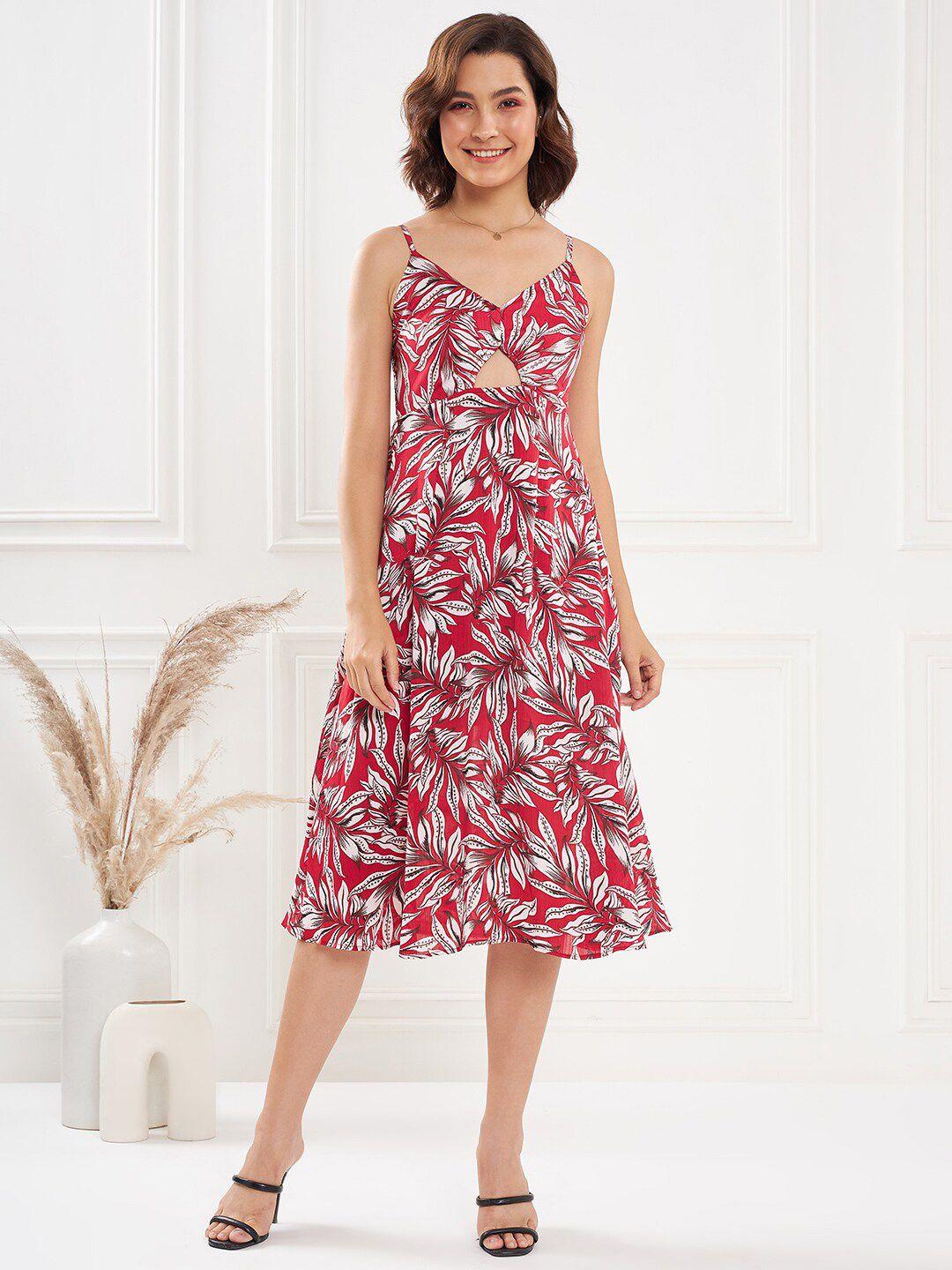 kassually red tropical print satin midi dress