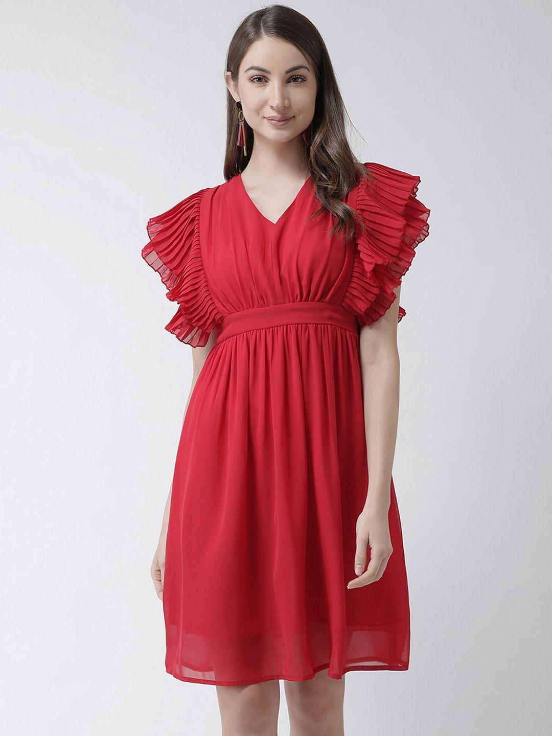 kassually red v-neck blouson dress