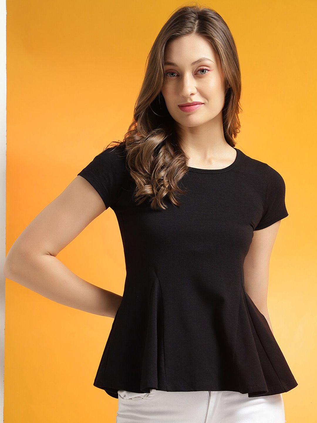 kassually round neck short sleeves peplum top