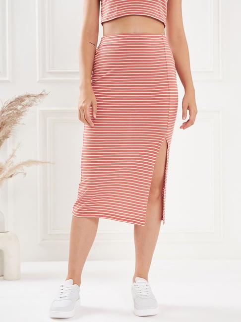 kassually rust & white cotton striped skirt