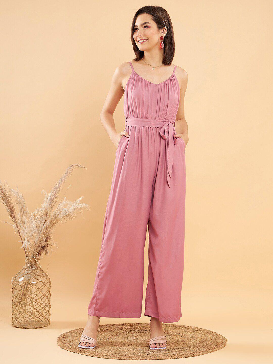 kassually shoulder straps belted basic jumpsuit