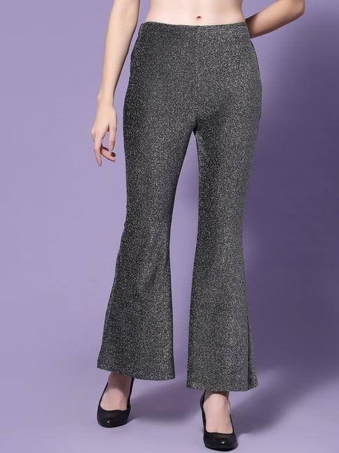 kassually silver textured high rise trousers