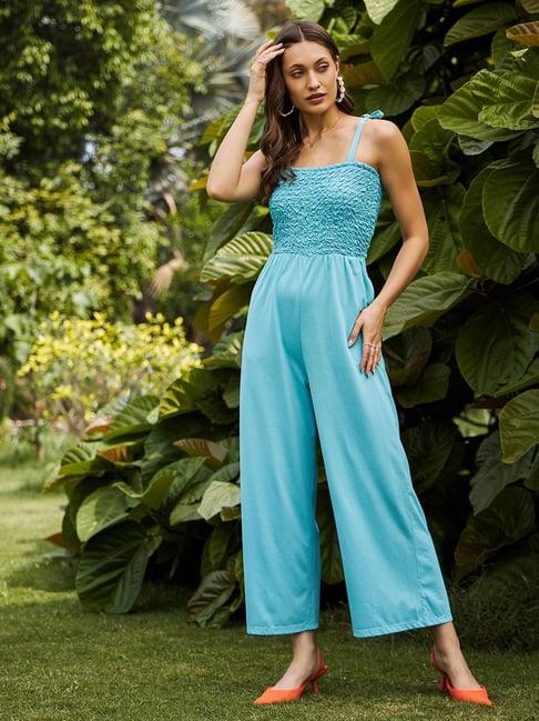 kassually sky blue cotton maxi jumpsuit