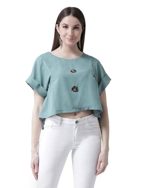 kassually sky blue relaxed fit crop top