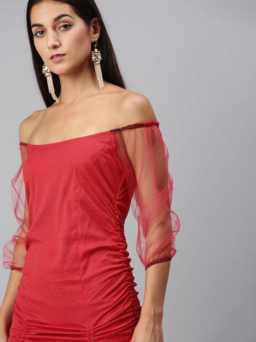 kassually striking red solid ruched dress