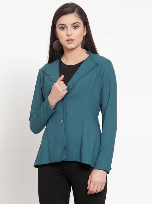 kassually teal solid blazer