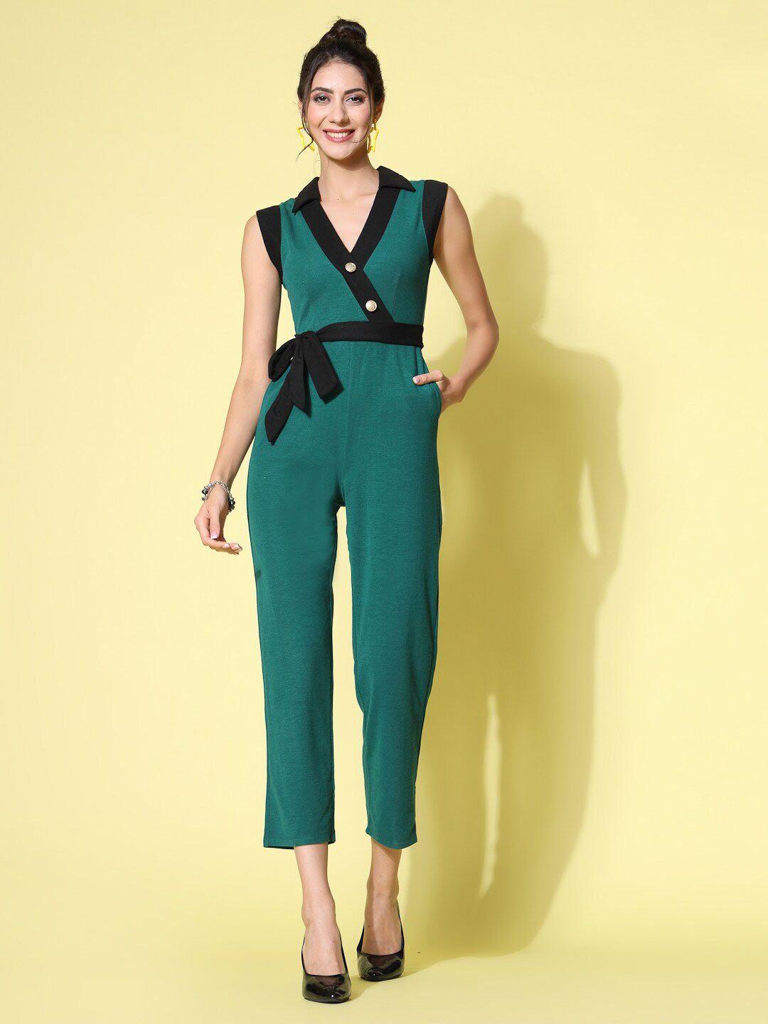 kassually v-neck basic jumpsuit with waist tie-up