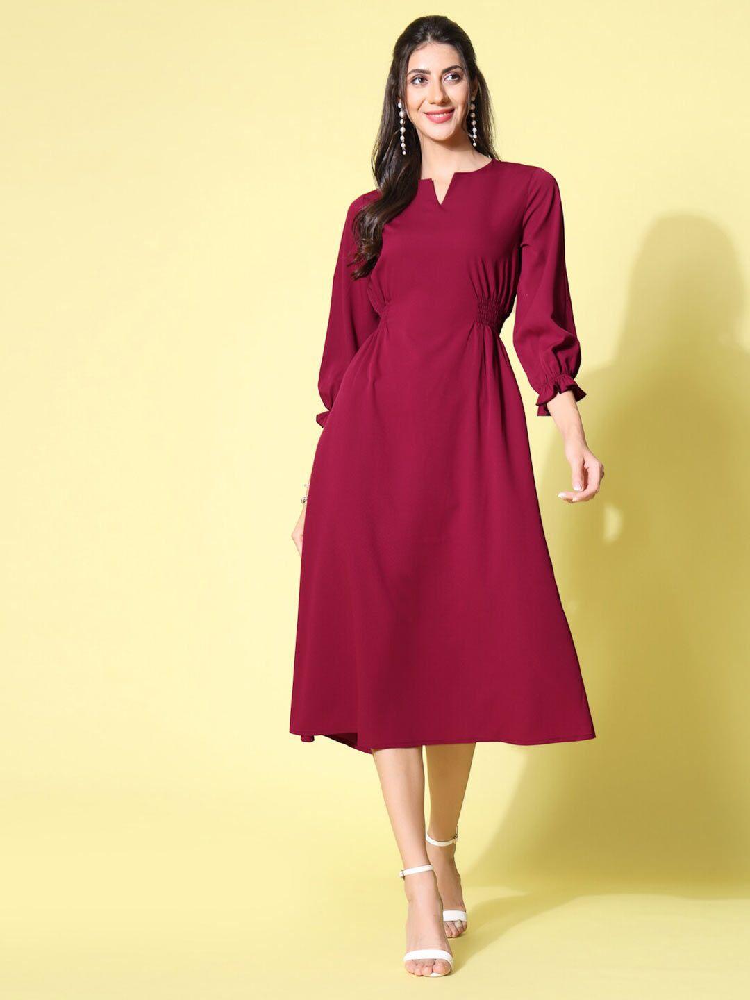 kassually v neck puff sleeve smocked a line dress