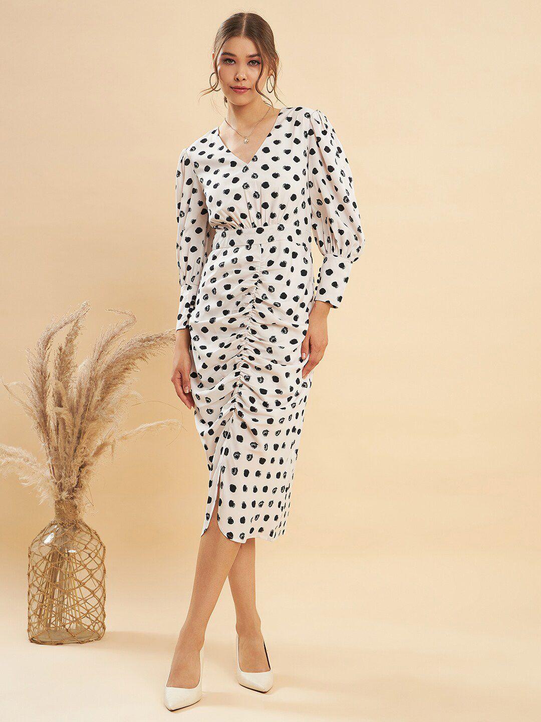 kassually white & black print puff sleeve midi dress