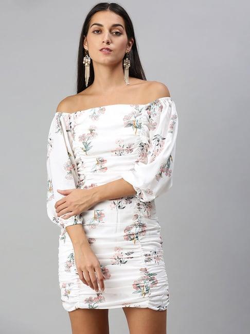 kassually white floral print bodycon dress