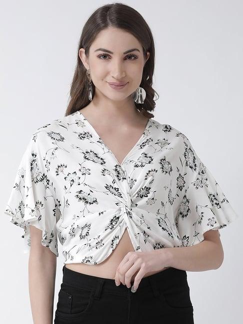 kassually white floral print cotton crop top