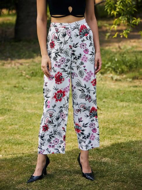 kassually white floral print high rise palazzos