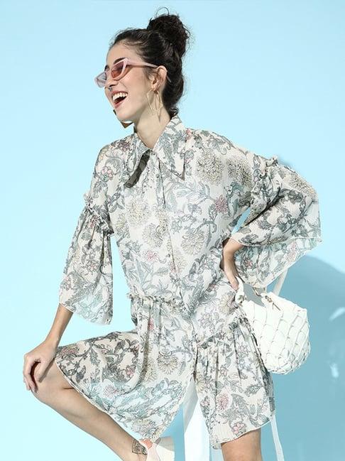 kassually white floral print shirt dress with inner