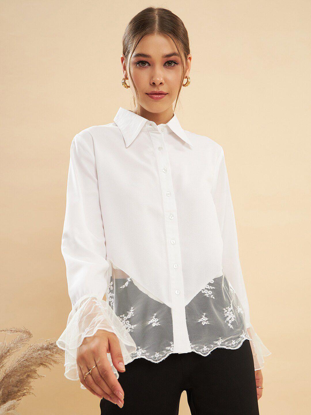 kassually white spread collar casual shirt