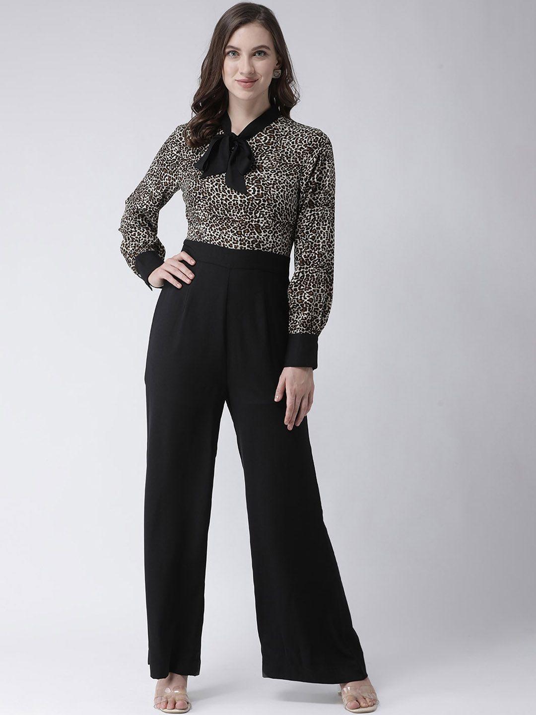 kassually women black & beige printed jumpsuit