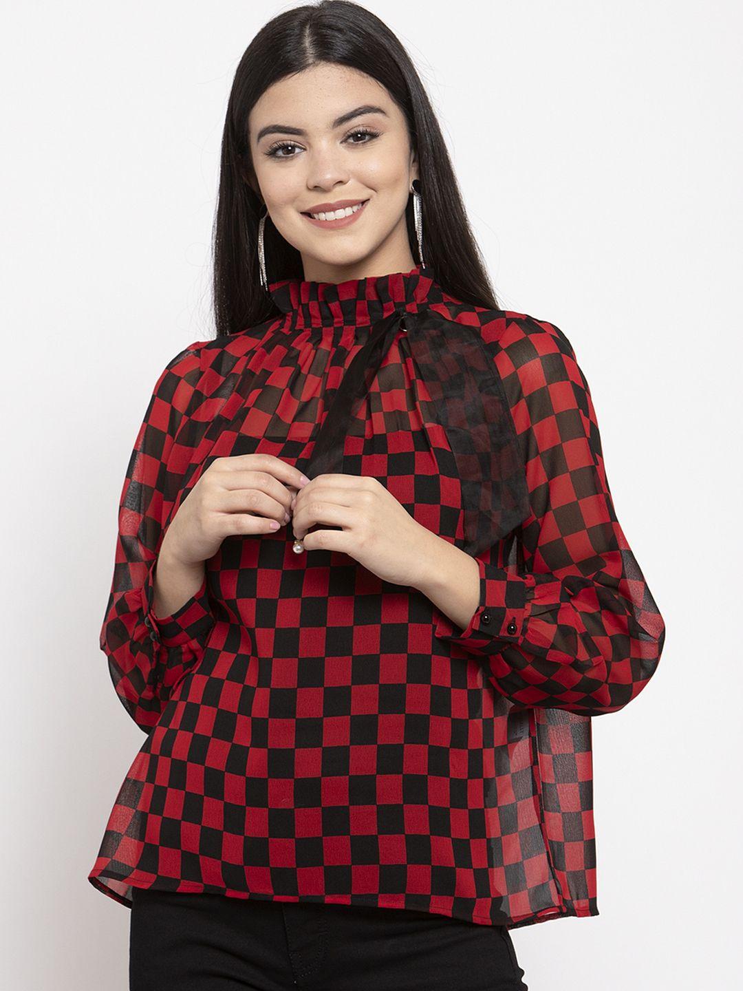 kassually women black & red checked top