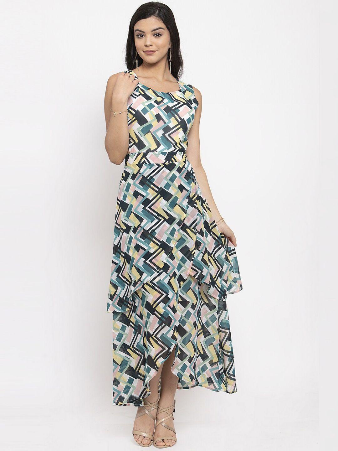 kassually women black & teal blue printed maxi dress