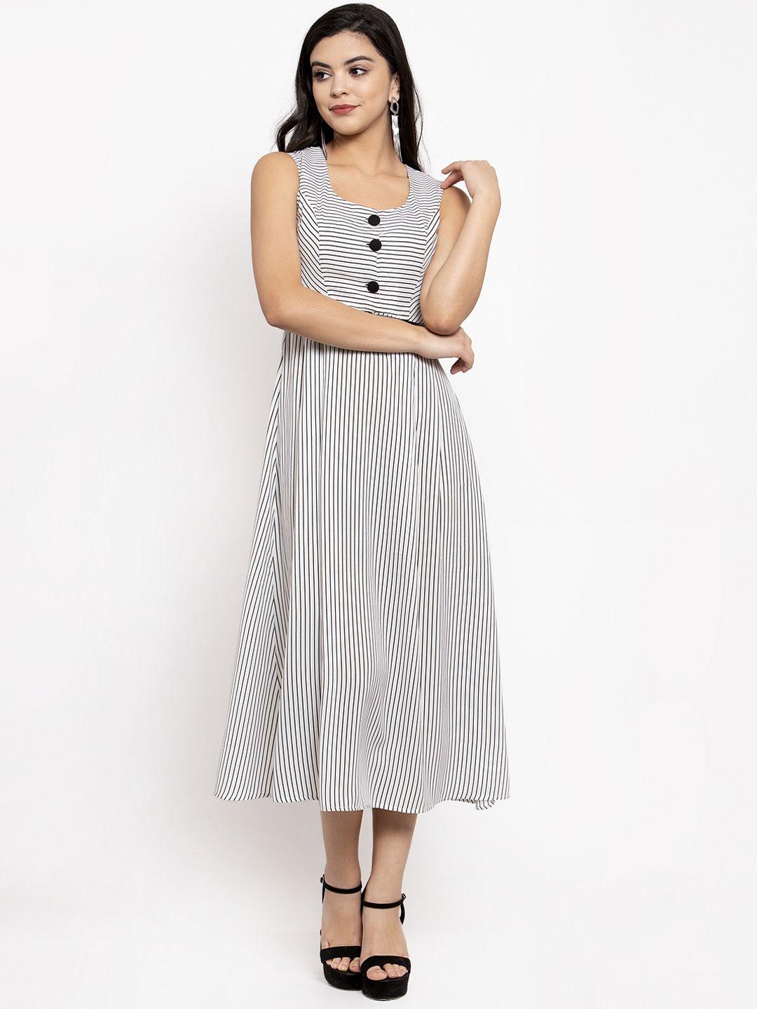 kassually women black & white striped a-line dress