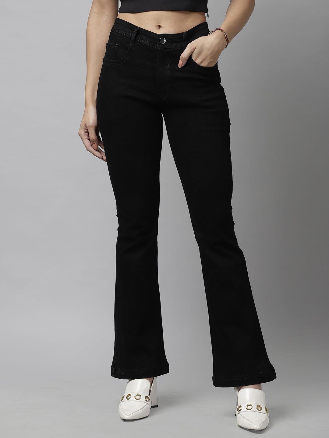 kassually women black bootcut mid-rise clean look jeans