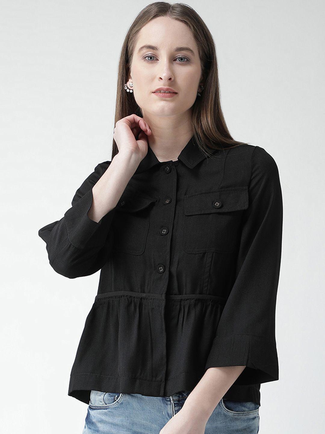 kassually women black comfort boxy solid casual shirt
