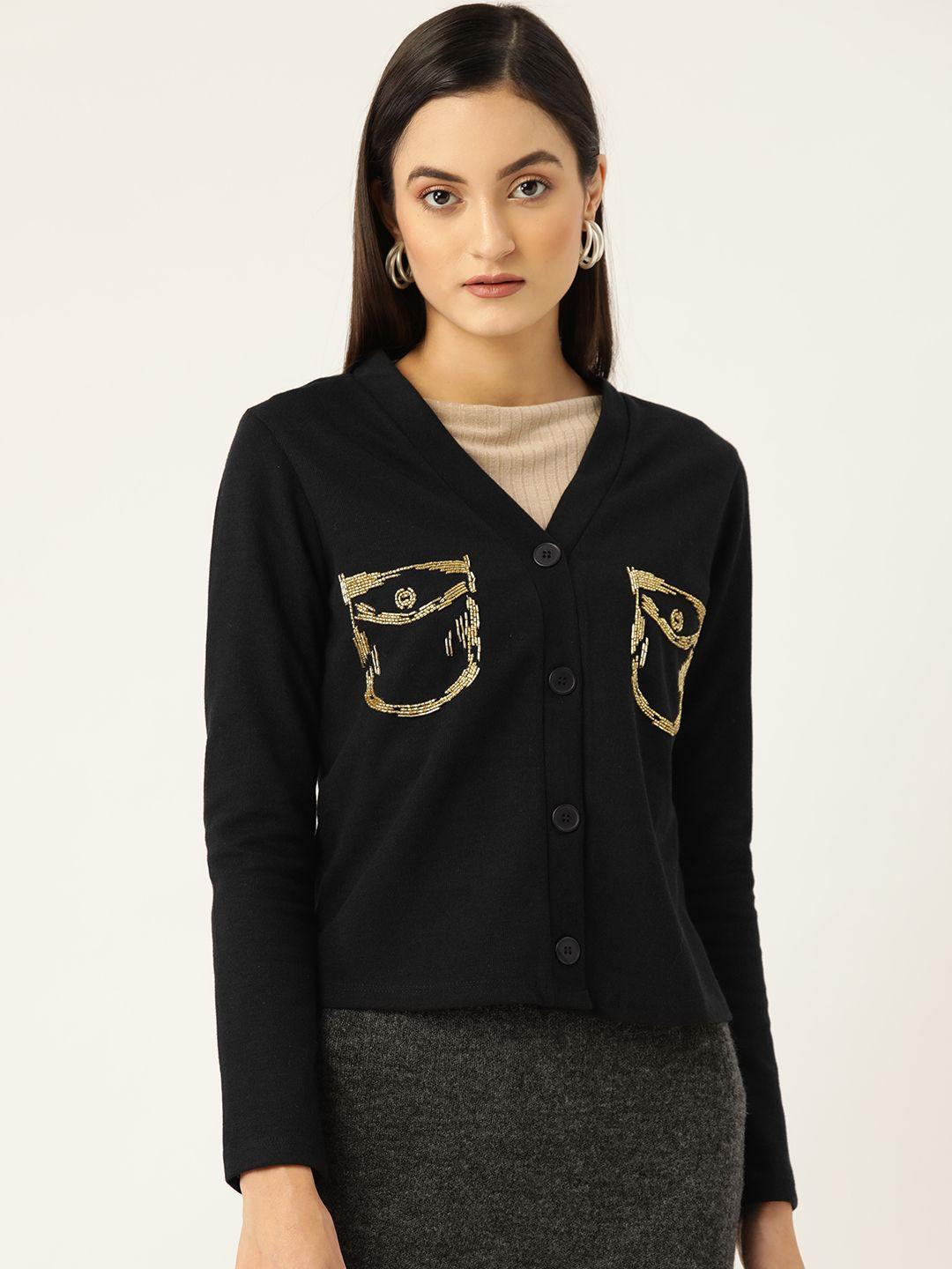 kassually women black embellished cardigan sweater