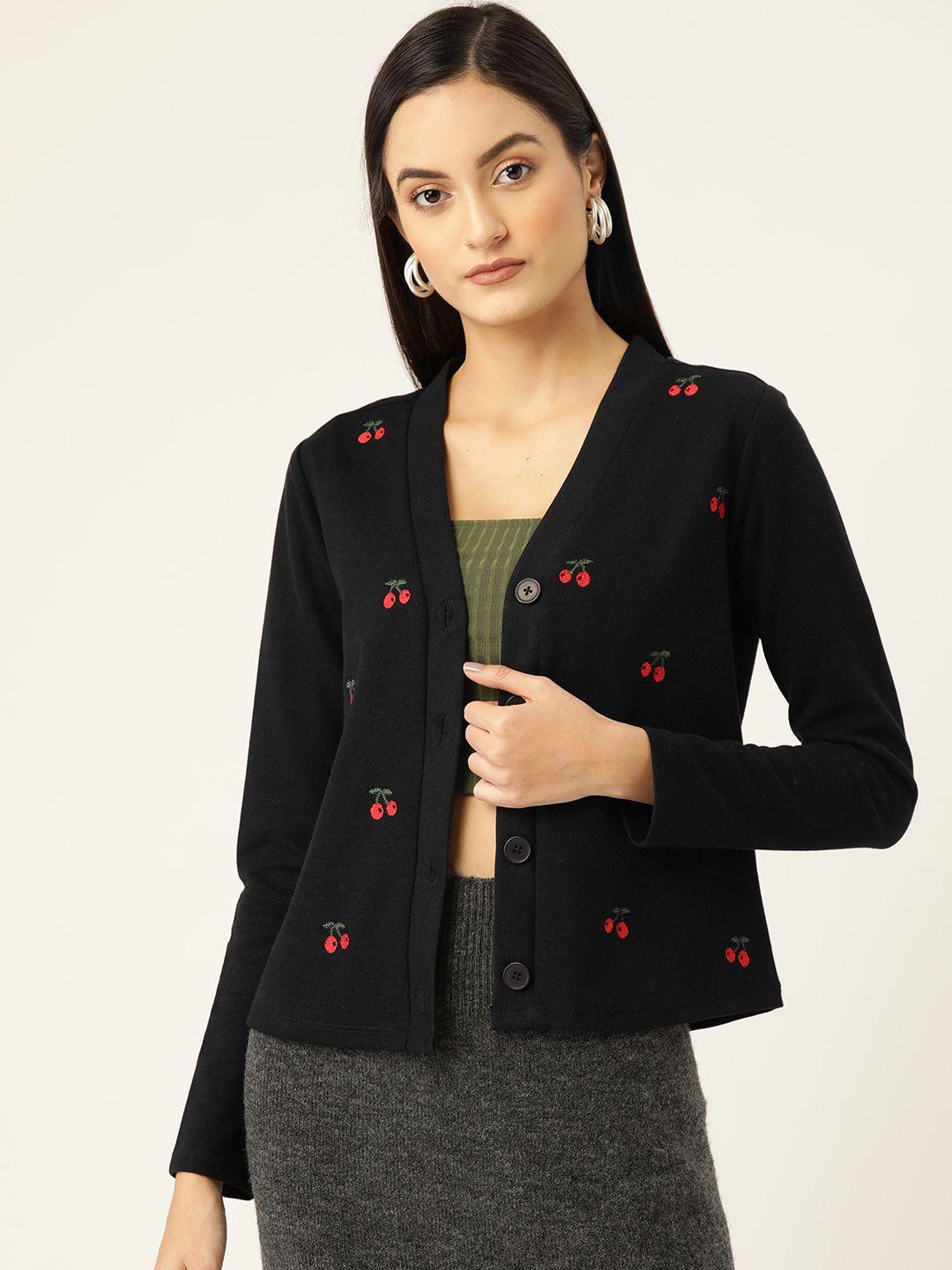kassually women black embroidered cardigan sweater