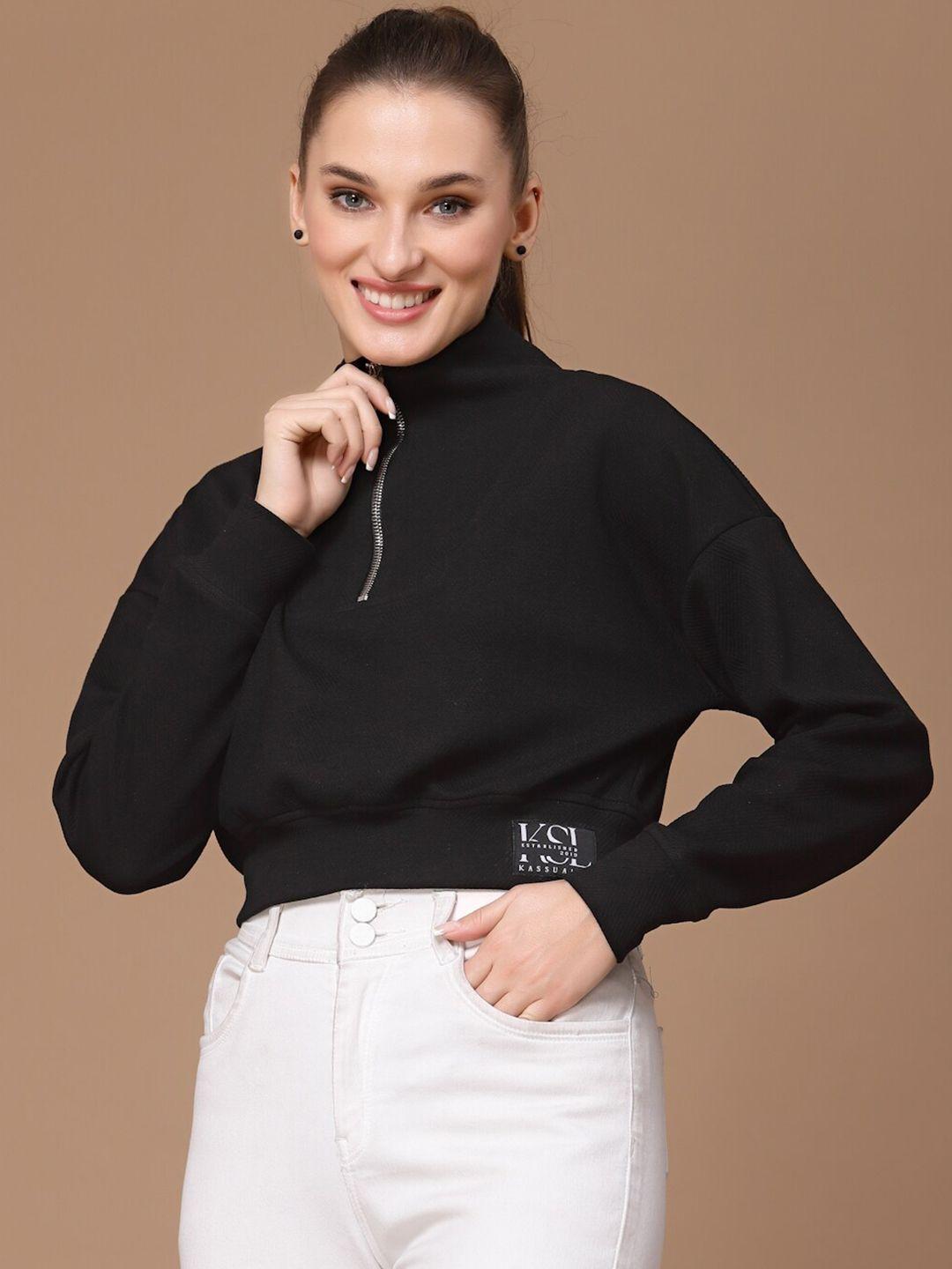 kassually women black mock neck loose fit sweatshirt