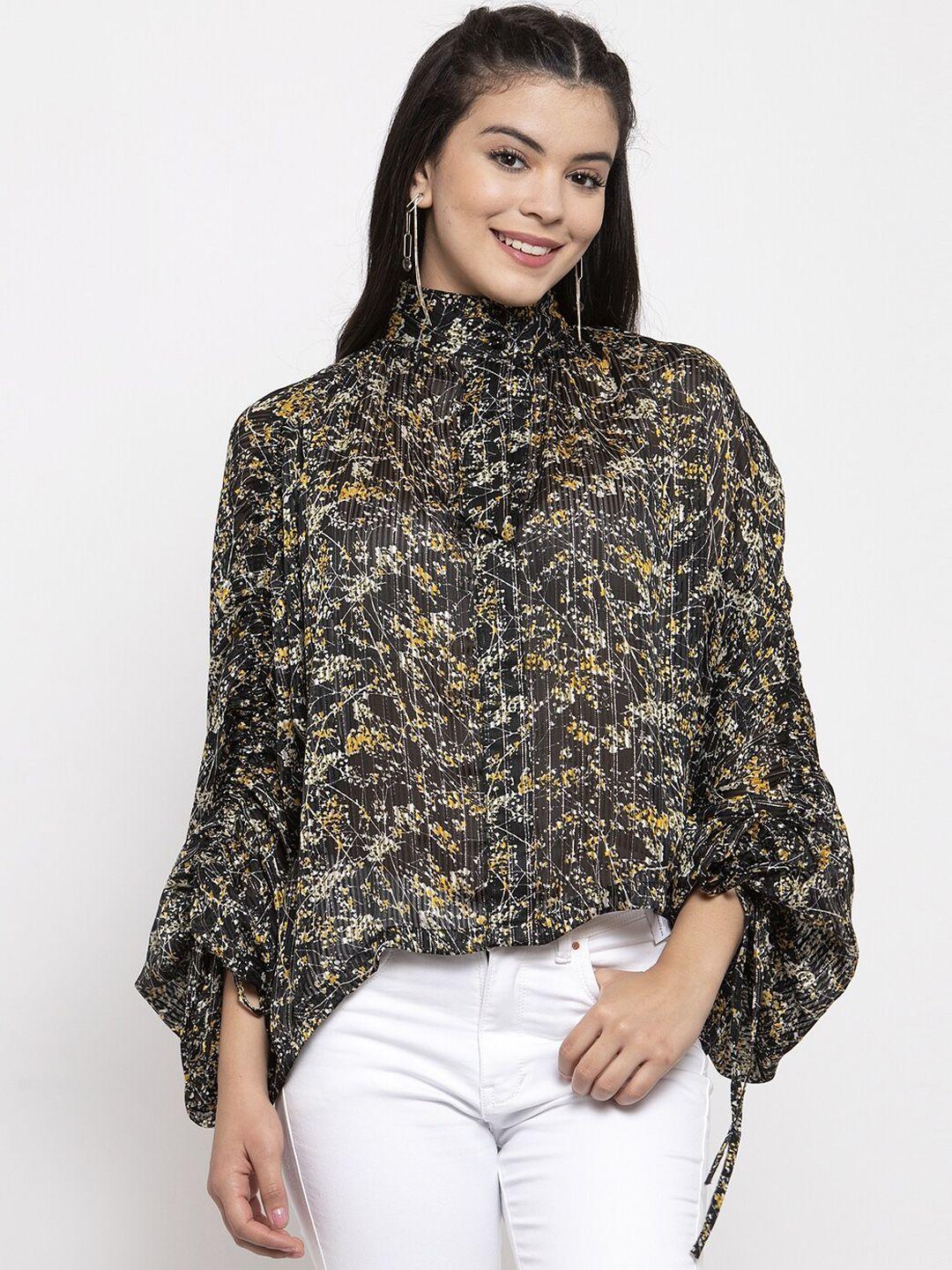 kassually women black printed a-line top