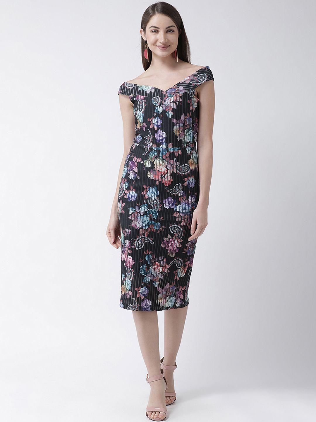 kassually women black printed dark florals sheath dress