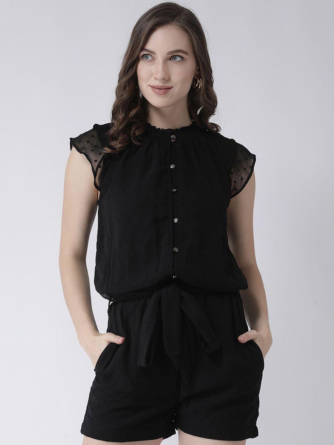 kassually women black self design playsuit