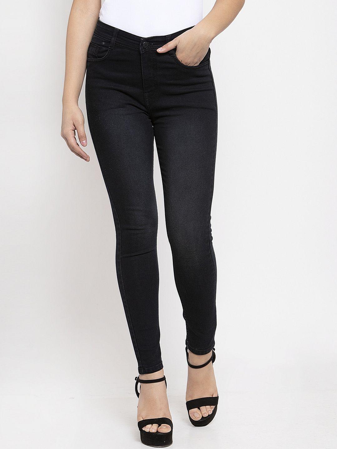 kassually women black skinny fit mid-rise clean look stretchable jeans