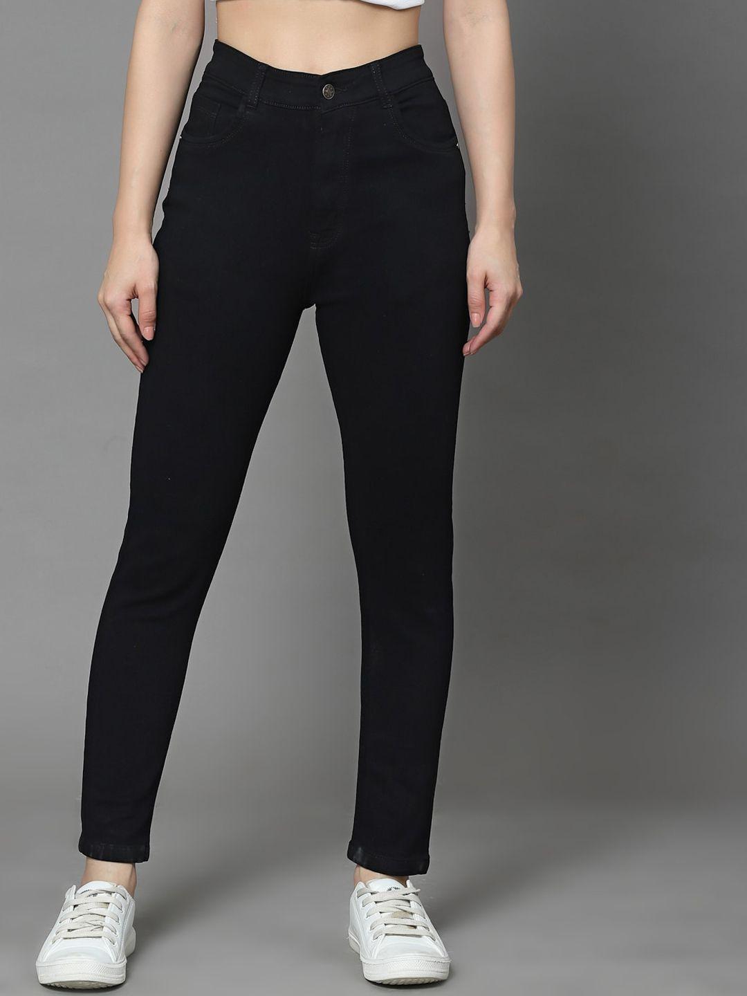 kassually women black slim fit stretchable jeans