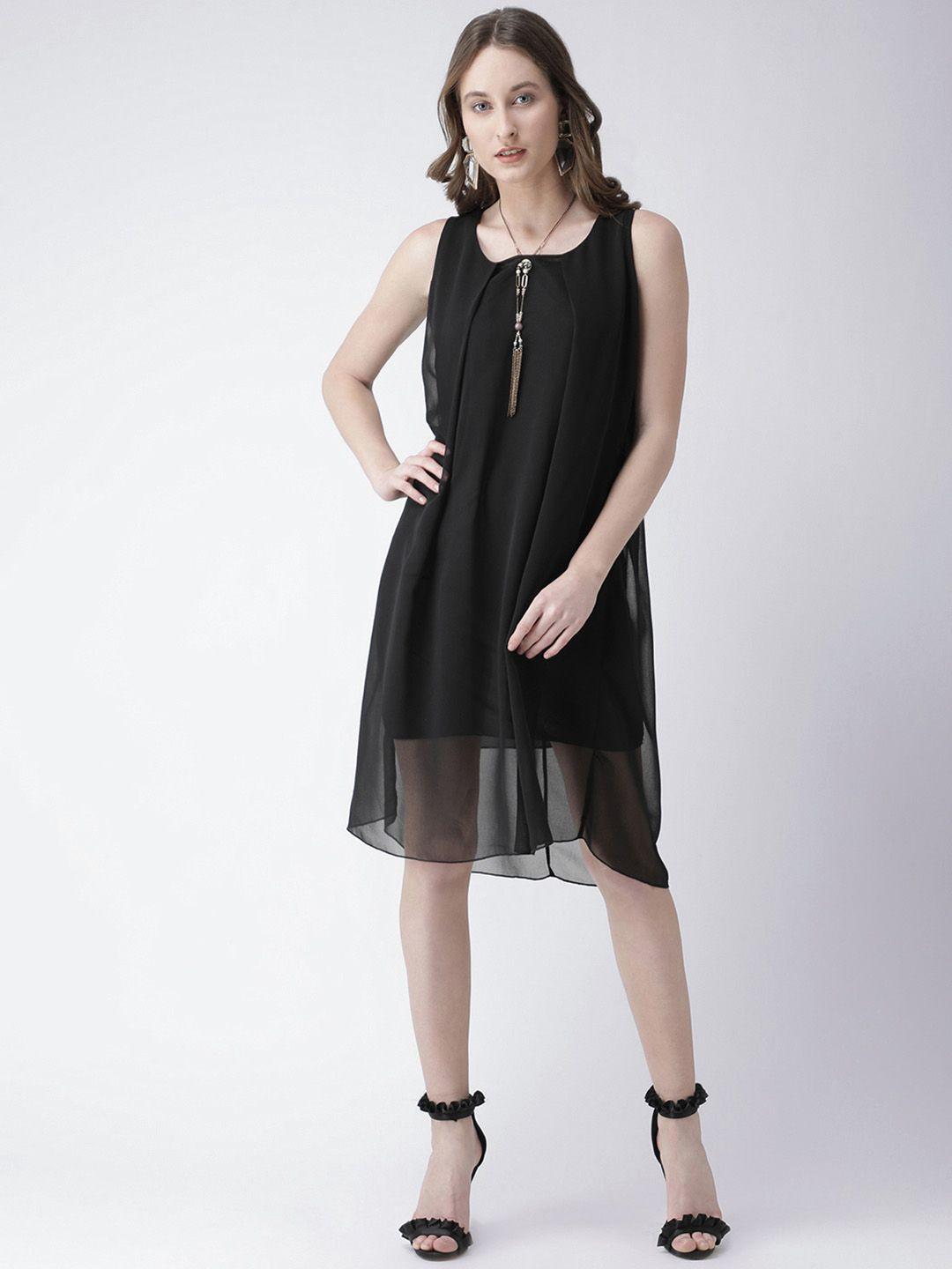 kassually women black solid a-line dress