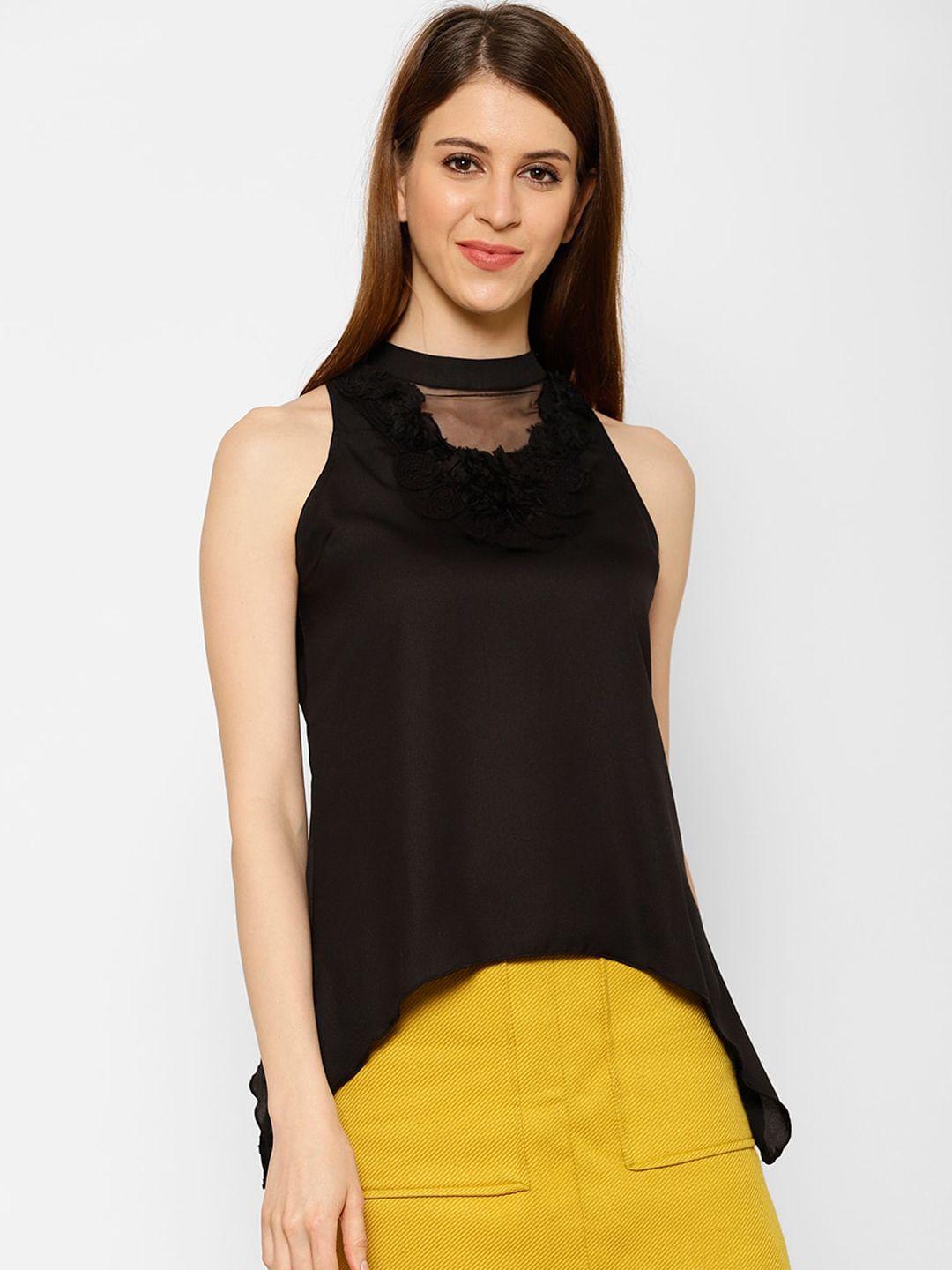 kassually women black solid a-line top