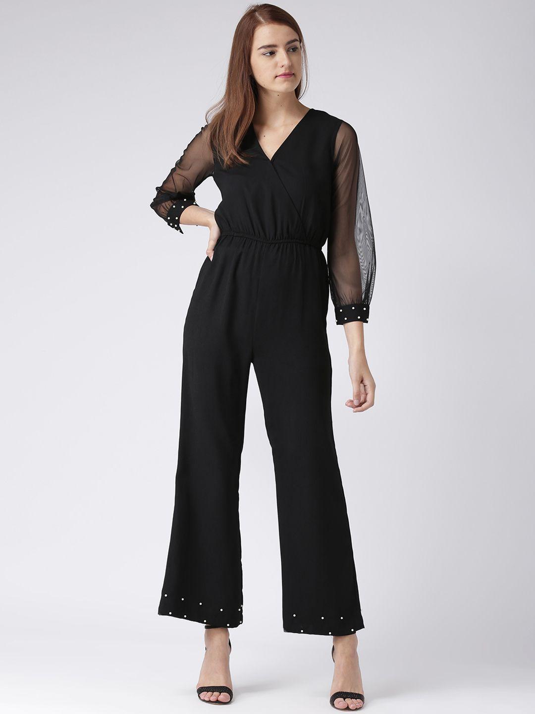 kassually women black solid basic jumpsuit