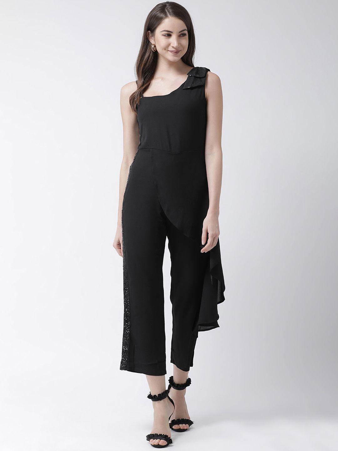 kassually women black solid basic jumpsuit